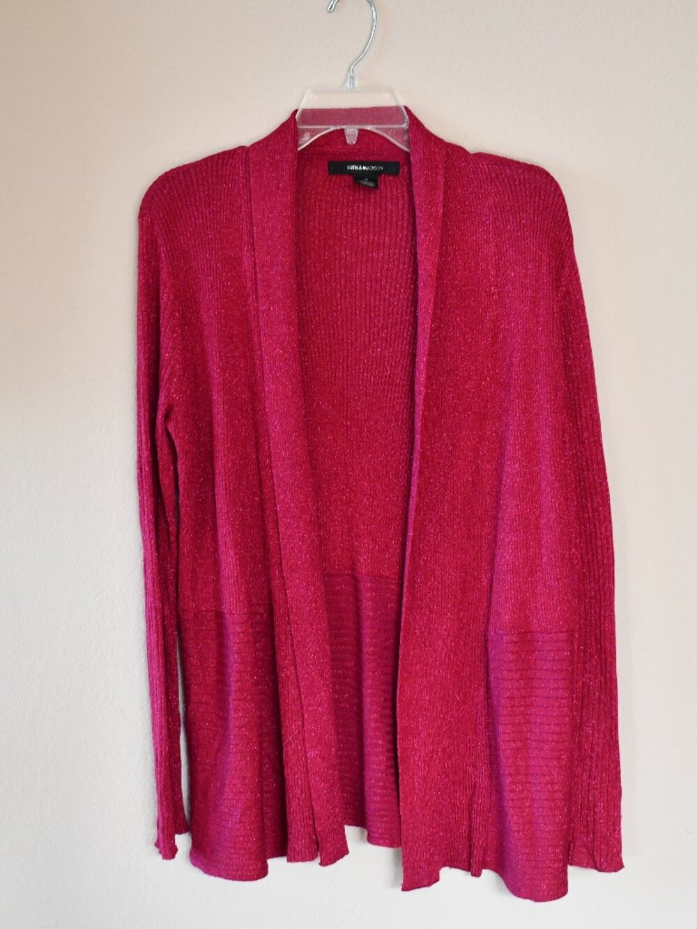 89th Madison Women's Pink Lurex LS Open Front Cardigan Lightweight Sweater Sz M